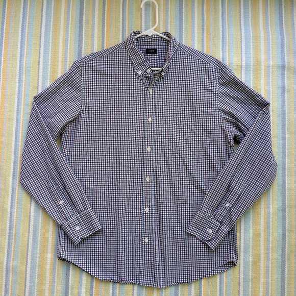 ⭐ J. Crew Maroon / Navy / White plaid button up size Large - Picture 1 of 7